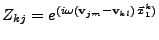 $Z_{kj} = e^{(i \omega (\mathbf{v}_{jm}-\mathbf{v}_{kl}) \, \vec{x}_1^k )}$