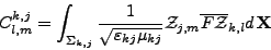 \begin{displaymath}
C^{k,j}_{l,m} = \int_{\Sigma_{k,j}} \frac{\displaystyle 1}{\...
...{Z}}}_{j,m} \overline{F{{\mathcal{Z}}}}_{k,l} d\,{{\mathbf X}}
\end{displaymath}