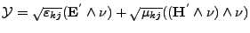 ${{\mathcal{Y}}}=\sqrt{\varepsilon _{kj}}({{\mathbf E}^{'}} \wedge \nu ) + \sqrt{\mu_{kj}}(({{\mathbf H}^{'}} \wedge \nu ) \wedge \nu )$